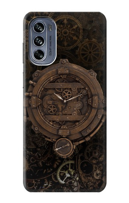 W3902 Steampunk Clock Gear Hülle Schutzhülle Taschen und Leder Flip für Motorola Moto G62 5G