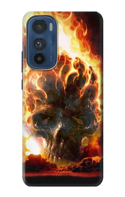 W0863 Hell Fire Skull Hülle Schutzhülle Taschen und Leder Flip für Motorola Edge 30