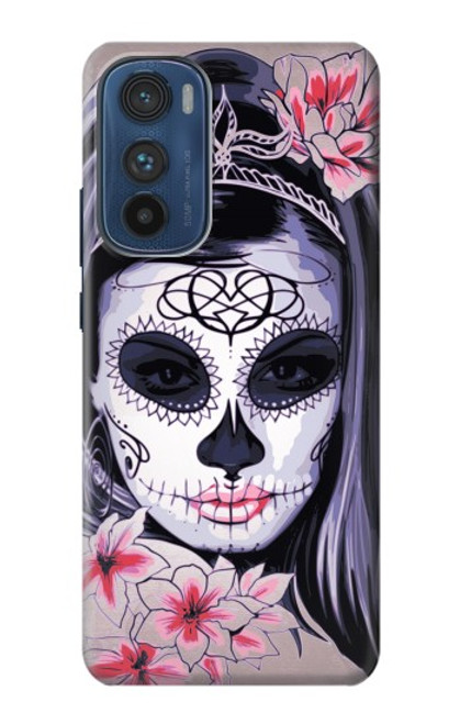 W3821 Sugar Skull Steam Punk Girl Gothic Hülle Schutzhülle Taschen und Leder Flip für Motorola Edge 30