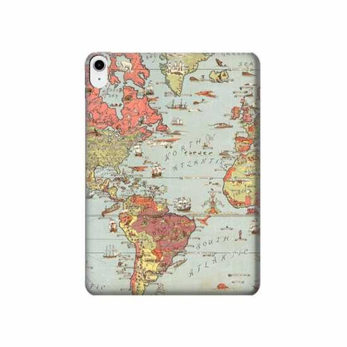 W3418 Vintage World Map Tablet Hülle Schutzhülle Taschen für iPad 10.9 (2022)