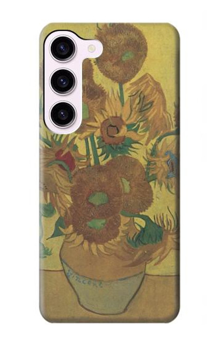 W0214 Van Gogh Vase Fifteen Sunflowers Hülle Schutzhülle Taschen und Leder Flip für Samsung Galaxy S23