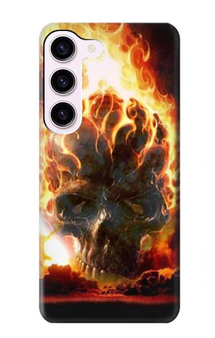 W0863 Hell Fire Skull Hülle Schutzhülle Taschen und Leder Flip für Samsung Galaxy S23