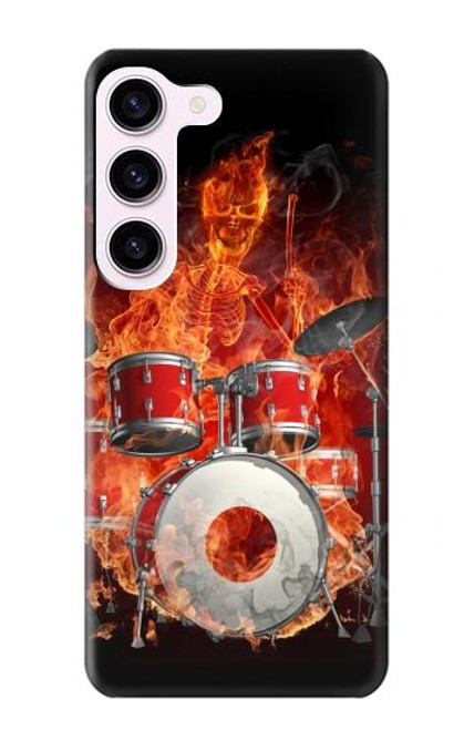 W1431 Skull Drum Fire Rock Hülle Schutzhülle Taschen und Leder Flip für Samsung Galaxy S23