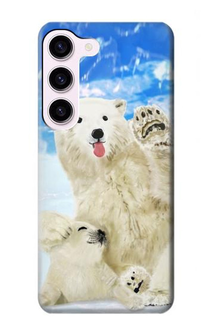 W3794 Arctic Polar Bear and Seal Paint Hülle Schutzhülle Taschen und Leder Flip für Samsung Galaxy S23