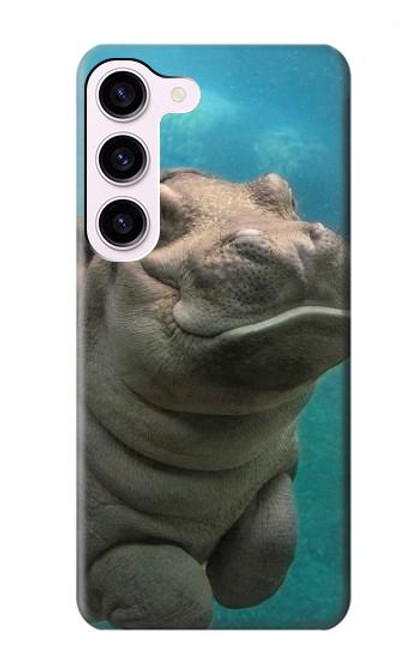 W3871 Cute Baby Hippo Hippopotamus Hülle Schutzhülle Taschen und Leder Flip für Samsung Galaxy S23