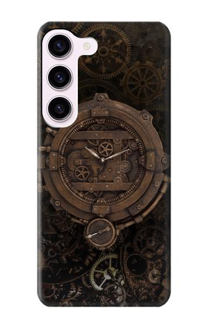 W3902 Steampunk Clock Gear Hülle Schutzhülle Taschen und Leder Flip für Samsung Galaxy S23