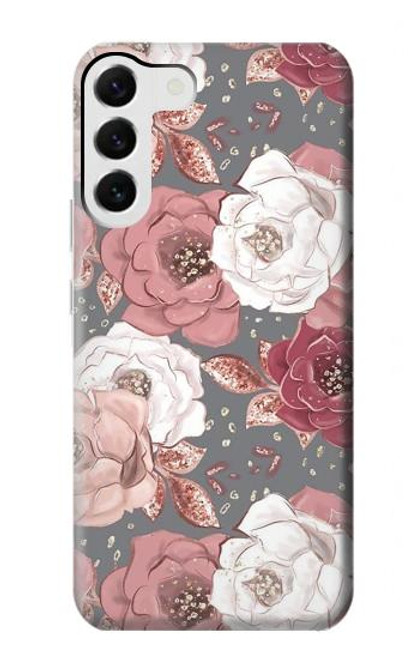 W3716 Rose Floral Pattern Hülle Schutzhülle Taschen und Leder Flip für Samsung Galaxy S23 Plus