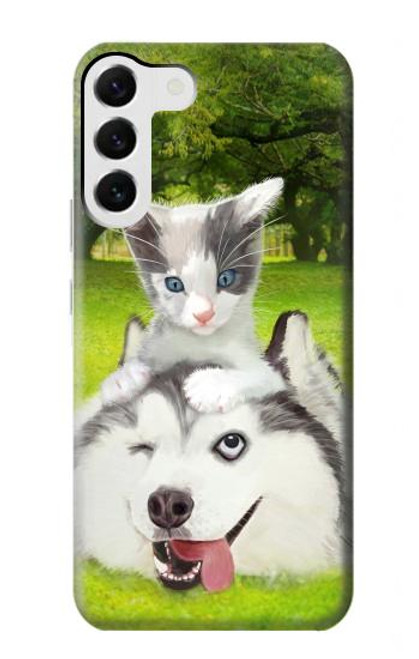 W3795 Kitten Cat Playful Siberian Husky Dog Paint Hülle Schutzhülle Taschen und Leder Flip für Samsung Galaxy S23 Plus