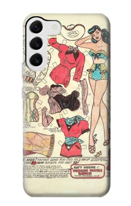 W3820 Vintage Cowgirl Fashion Paper Doll Hülle Schutzhülle Taschen und Leder Flip für Samsung Galaxy S23 Plus