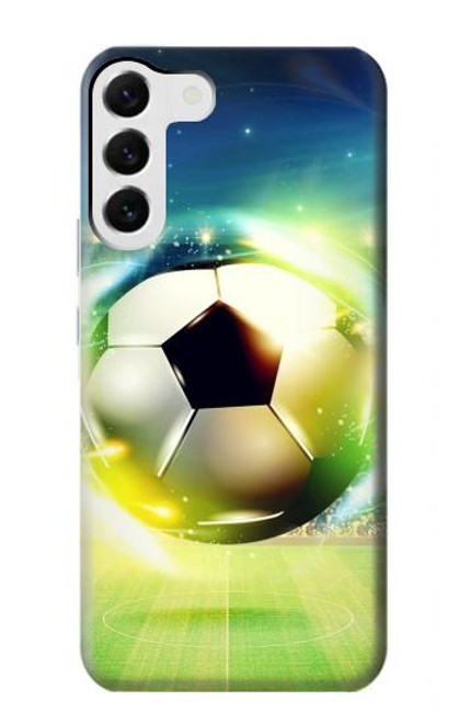W3844 Glowing Football Soccer Ball Hülle Schutzhülle Taschen und Leder Flip für Samsung Galaxy S23 Plus