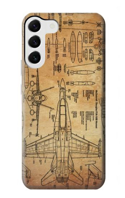 W3868 Aircraft Blueprint Old Paper Hülle Schutzhülle Taschen und Leder Flip für Samsung Galaxy S23 Plus