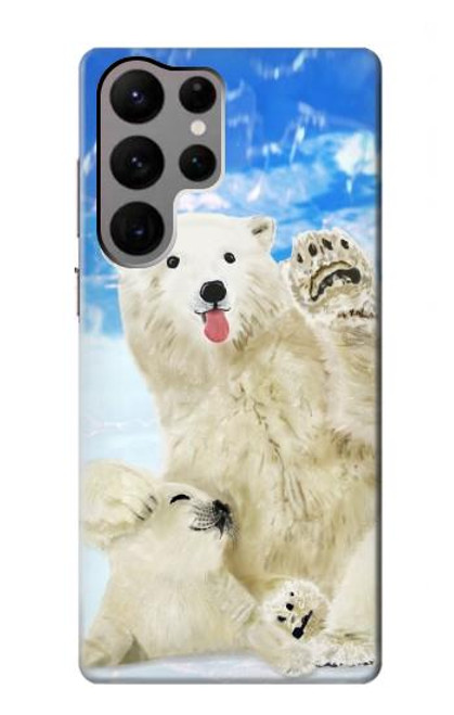 W3794 Arctic Polar Bear and Seal Paint Hülle Schutzhülle Taschen und Leder Flip für Samsung Galaxy S23 Ultra