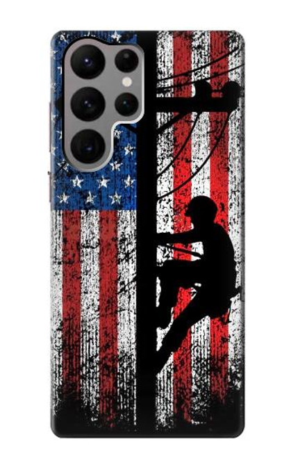 W3803 Electrician Lineman American Flag Hülle Schutzhülle Taschen und Leder Flip für Samsung Galaxy S23 Ultra