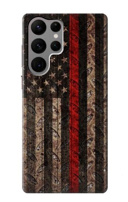 W3804 Fire Fighter Metal Red Line Flag Graphic Hülle Schutzhülle Taschen und Leder Flip für Samsung Galaxy S23 Ultra