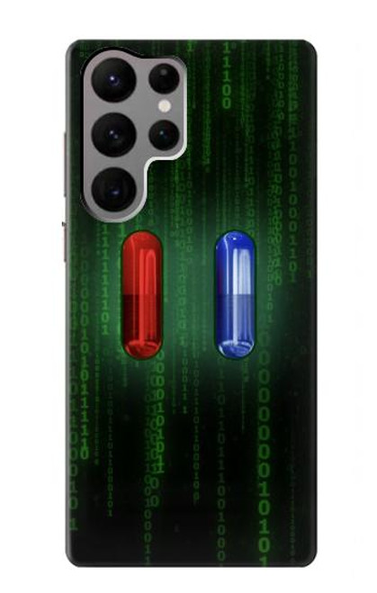 W3816 Red Pill Blue Pill Capsule Hülle Schutzhülle Taschen und Leder Flip für Samsung Galaxy S23 Ultra