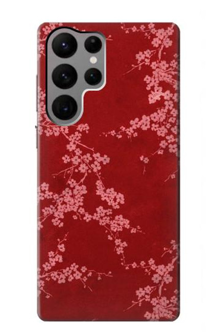 W3817 Red Floral Cherry blossom Pattern Hülle Schutzhülle Taschen und Leder Flip für Samsung Galaxy S23 Ultra