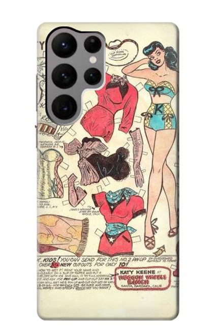 W3820 Vintage Cowgirl Fashion Paper Doll Hülle Schutzhülle Taschen und Leder Flip für Samsung Galaxy S23 Ultra