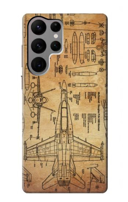 W3868 Aircraft Blueprint Old Paper Hülle Schutzhülle Taschen und Leder Flip für Samsung Galaxy S23 Ultra