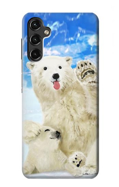 W3794 Arctic Polar Bear and Seal Paint Hülle Schutzhülle Taschen und Leder Flip für Samsung Galaxy A14 5G