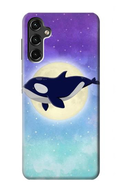 W3807 Killer Whale Orca Moon Pastel Fantasy Hülle Schutzhülle Taschen und Leder Flip für Samsung Galaxy A14 5G