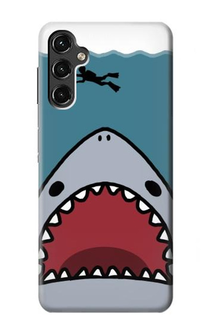 W3825 Cartoon Shark Sea Diving Hülle Schutzhülle Taschen und Leder Flip für Samsung Galaxy A14 5G