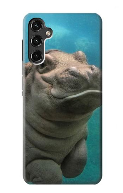 W3871 Cute Baby Hippo Hippopotamus Hülle Schutzhülle Taschen und Leder Flip für Samsung Galaxy A14 5G