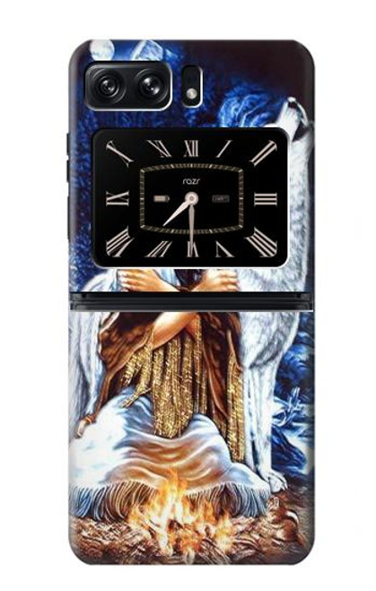 W0147 Grim Wolf Indian Girl Hülle Schutzhülle Taschen und Leder Flip für Motorola Moto Razr 2022