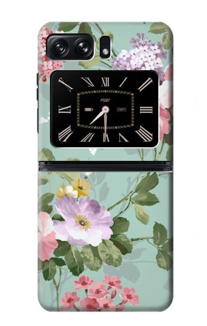 W2178 Flower Floral Art Painting Hülle Schutzhülle Taschen und Leder Flip für Motorola Moto Razr 2022