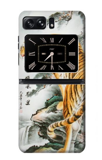 W2750 Oriental Chinese Tiger Painting Hülle Schutzhülle Taschen und Leder Flip für Motorola Moto Razr 2022