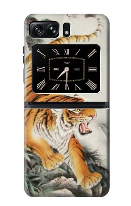 W2751 Chinese Tiger Brush Painting Hülle Schutzhülle Taschen und Leder Flip für Motorola Moto Razr 2022