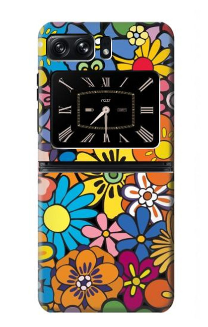 W3281 Colorful Hippie Flowers Pattern Hülle Schutzhülle Taschen und Leder Flip für Motorola Moto Razr 2022