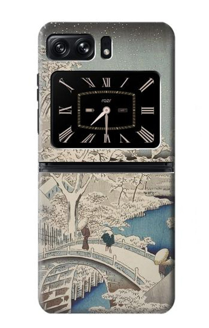 W3350 Utagawa Hiroshige Drum Bridge Yuhi Hill in Meguro Hülle Schutzhülle Taschen und Leder Flip für Motorola Moto Razr 2022