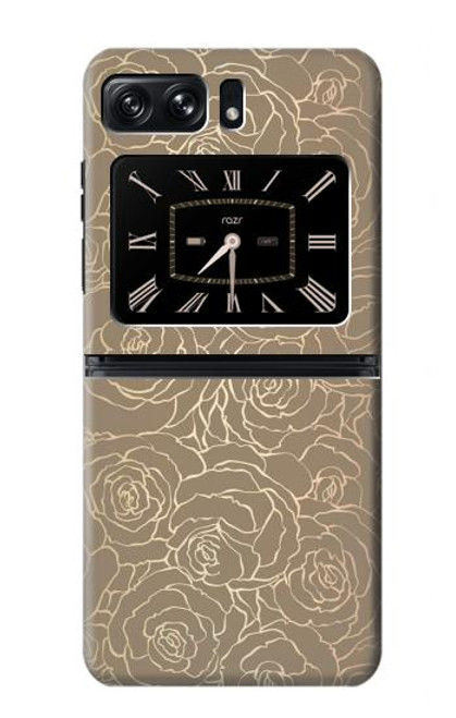 W3466 Gold Rose Pattern Hülle Schutzhülle Taschen und Leder Flip für Motorola Moto Razr 2022