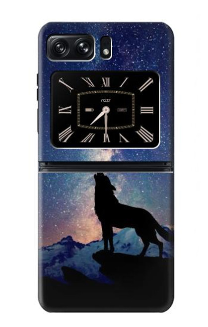 W3555 Wolf Howling Million Star Hülle Schutzhülle Taschen und Leder Flip für Motorola Moto Razr 2022