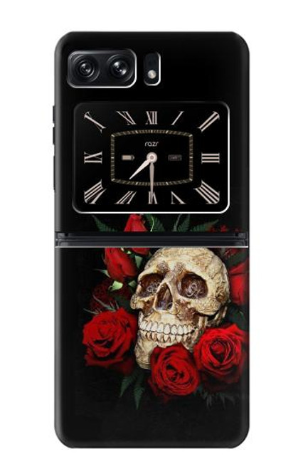 W3753 Dark Gothic Goth Skull Roses Hülle Schutzhülle Taschen und Leder Flip für Motorola Moto Razr 2022
