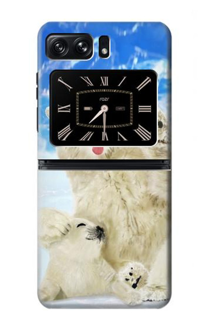 W3794 Arctic Polar Bear and Seal Paint Hülle Schutzhülle Taschen und Leder Flip für Motorola Moto Razr 2022