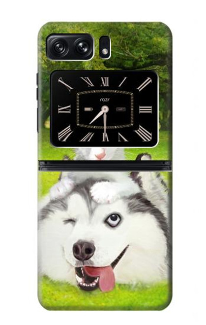 W3795 Kitten Cat Playful Siberian Husky Dog Paint Hülle Schutzhülle Taschen und Leder Flip für Motorola Moto Razr 2022