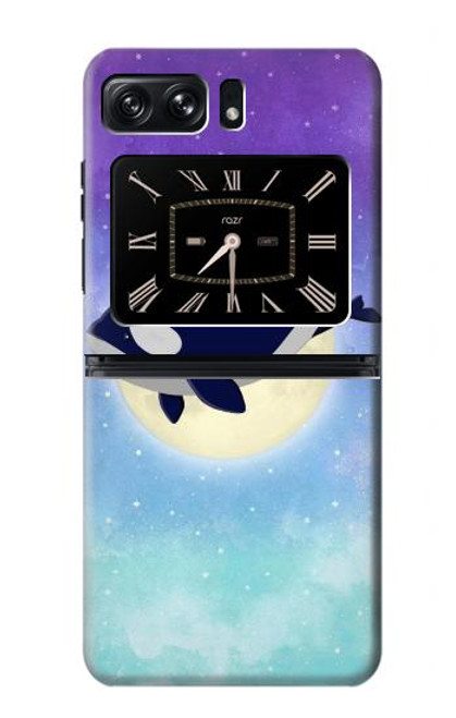 W3807 Killer Whale Orca Moon Pastel Fantasy Hülle Schutzhülle Taschen und Leder Flip für Motorola Moto Razr 2022