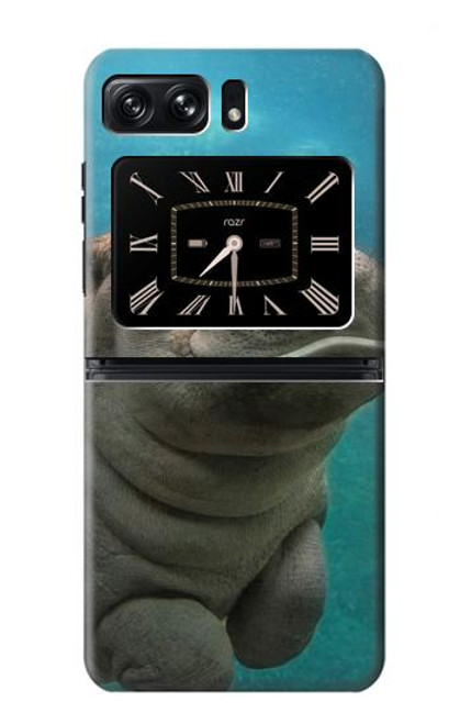 W3871 Cute Baby Hippo Hippopotamus Hülle Schutzhülle Taschen und Leder Flip für Motorola Moto Razr 2022