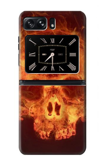 W3881 Fire Skull Hülle Schutzhülle Taschen und Leder Flip für Motorola Moto Razr 2022