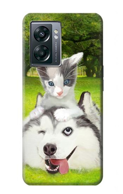 W3795 Kitten Cat Playful Siberian Husky Dog Paint Hülle Schutzhülle Taschen und Leder Flip für OnePlus Nord N300