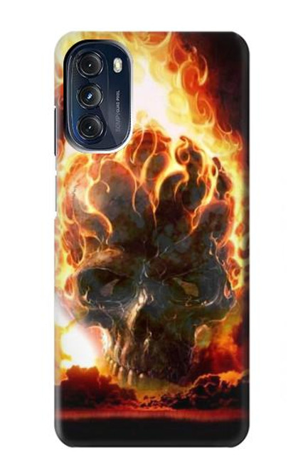 W0863 Hell Fire Skull Hülle Schutzhülle Taschen und Leder Flip für Motorola Moto G 5G (2023)