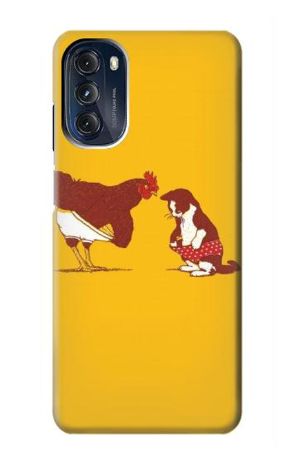 W1093 Rooster and Cat Joke Hülle Schutzhülle Taschen und Leder Flip für Motorola Moto G 5G (2023)