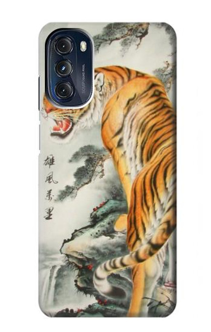 W1934 Chinese Tiger Painting Hülle Schutzhülle Taschen und Leder Flip für Motorola Moto G 5G (2023)