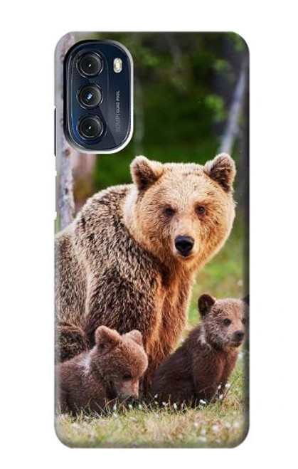 W3558 Bear Family Hülle Schutzhülle Taschen und Leder Flip für Motorola Moto G 5G (2023)