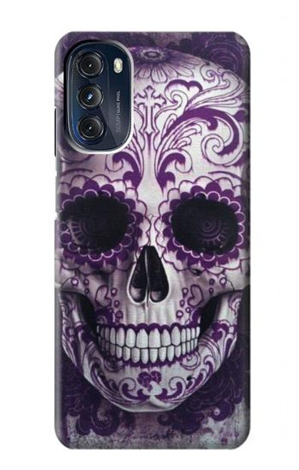 W3582 Purple Sugar Skull Hülle Schutzhülle Taschen und Leder Flip für Motorola Moto G 5G (2023)