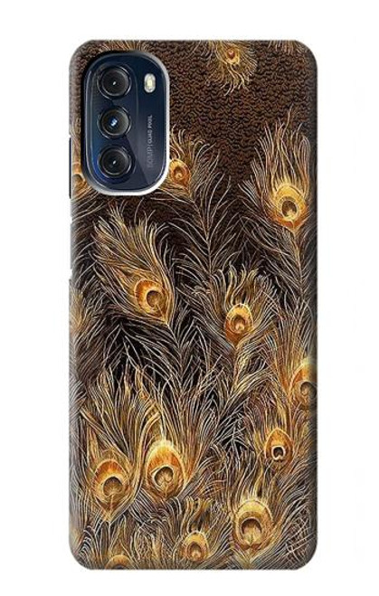 W3691 Gold Peacock Feather Hülle Schutzhülle Taschen und Leder Flip für Motorola Moto G 5G (2023)