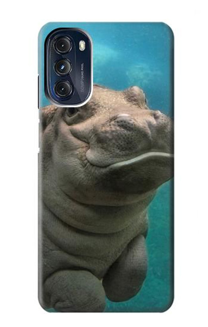 W3871 Cute Baby Hippo Hippopotamus Hülle Schutzhülle Taschen und Leder Flip für Motorola Moto G 5G (2023)