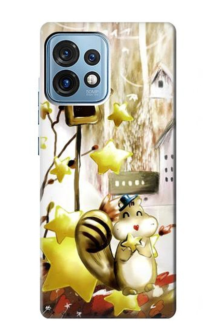 W0109 Cute Squirrel Cartoon Hülle Schutzhülle Taschen und Leder Flip für Motorola Edge+ (2023), X40, X40 Pro, Edge 40 Pro