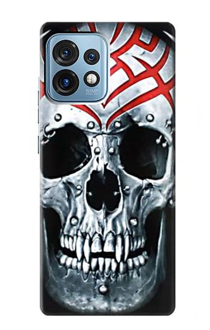 W0223 Vampire Skull Tattoo Hülle Schutzhülle Taschen und Leder Flip für Motorola Edge+ (2023), X40, X40 Pro, Edge 40 Pro